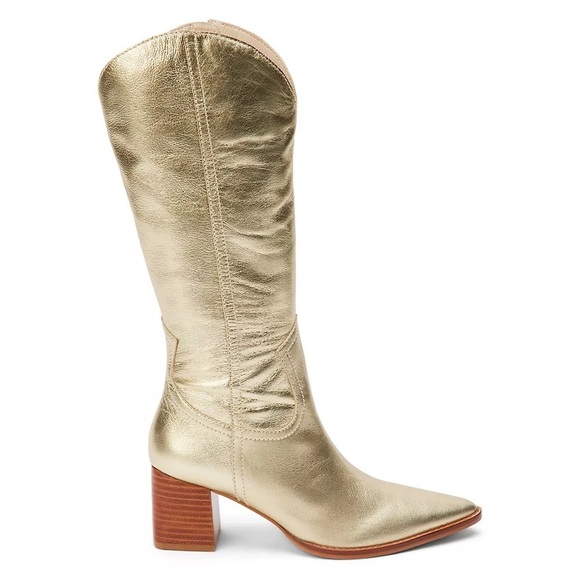 NWT Anthropologie Matisse Addison Gold Women’s Heeled Boots Western Style 7.5 - Picture 1 of 4